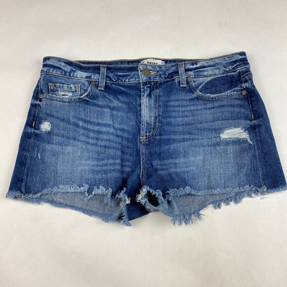 Paige Denim Daryn Jean Distressed Shorts Size 31 Medium Wash Cutoff - Picture 1 of 13